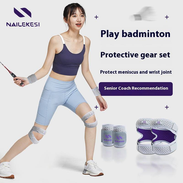 Badminton & Tennis Support Set - Knee & Wrist Compression Pads With Patella Strap For Men & Women (Grey-Purple/Black-Orange, Single/Pair)_voghion.com