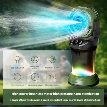 Explosive For Multi-function Charging Spray Outdoor Fan Automatic Shaking Head LED Light Portable_voghion.com