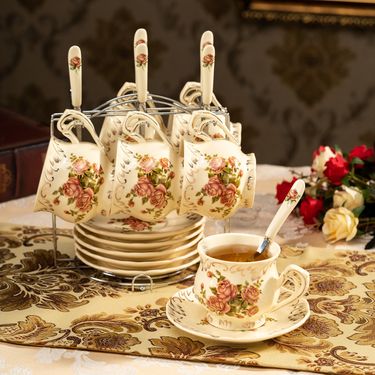 Ceramic English Afternoon Home Office Flower Tea Cup Coffee Set European Style Light Luxury Practical_voghion.com