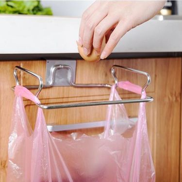 Kitchen multi-functional shelf garbage bag rack creative door back stainless steel towel storage hook in stock_voghion.com