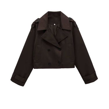 Women's Long Sleeve Turn-Down Collar Short Trench Coat Autumn Double-Breasted Style_ecoleips.com