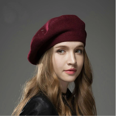 new Women's Berets Fashion Solid Color Wool Knitted Berets With Rhinestones Ladies French Artist Beanie Beret_voghion.com