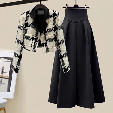 Women's Clothing Autumn Outfit a Complete Set Plaid Suit Slim Skirt Two Piece Suit_voghion.com