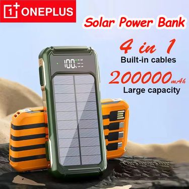 OnePlus 4-in-1 Solar Powerbank, Integrated Cable, 200,000 MAh, High Capacity Charger, Fast Charging, Intelligent Battery_voghion.com