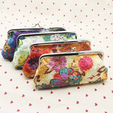 Embroidered Fabric Women's Wallet Long Handheld Zero Wallet Creative Phone Bag_viptrois.com