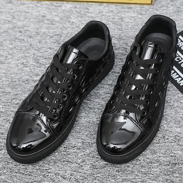 NEW A Versatile And Trendy Men's ,Sports Shoe With Crocodile Pattern Shiny Surface And Pure Black For Work_voghion.com
