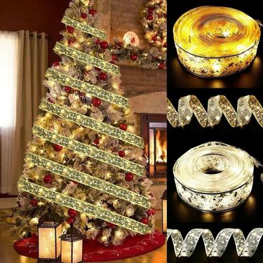 Elegant LED Ribbon String Lights For Christmas Decor – Warm White & Colorful Options, Battery Operated, Perfect For Home,_voghion.com