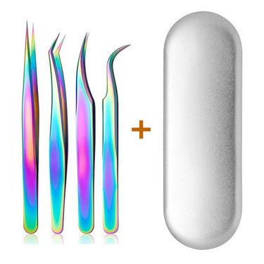 4PCS Lash Tweezers Set False Eyelash Extension Clip Pliers Eyebrow Tweezers For Hair Nail Art Soldering Lash Tongs Makeup Tools_voghion.com