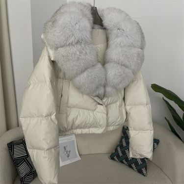 Women's Clothing Winter New Style Women's Short Fashionable Warm Down Jacket Small Size Stylish Oversized Real Fox Fur Collar Coat_voghion.com
