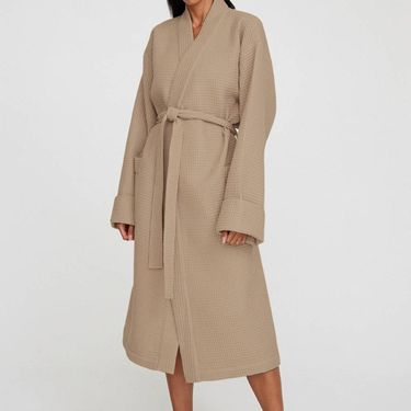 Women’s Waffle-Knit Long Robe – Luxury Hotel-Style Bathrobe For Home & Travel (S/M/L/XL/XXL)_voghion.com
