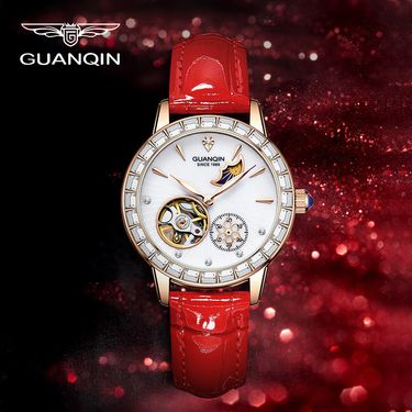 GUANQIN Luxury Women's Mechanical Watch Automatic Movement Diamond-Hardened Bezel Skeleton Dial 30M Waterproof Watches For Gifts_voghion.com