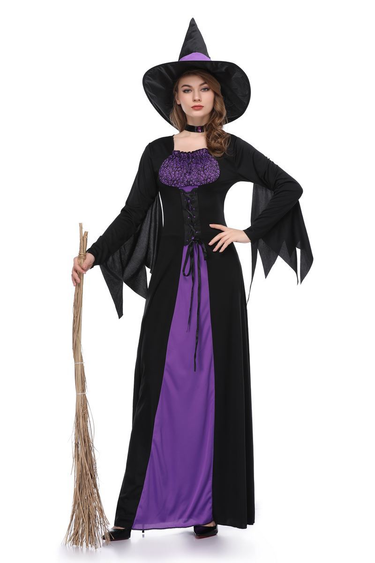 New Halloween Costume Adult Role Playing Purple Witch Cosplay Performance Dress_voghion.com