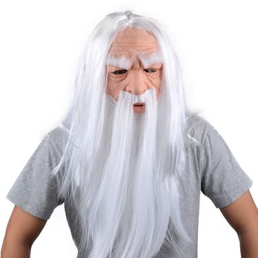 Realistic Silver Hair & Beard Wizard Mask, Santa Claus Costume Accessory For Halloween Christmas Cosplay Party_voghion.com