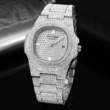 Steel Band Watch Patek Diamond-encrusted Gypsophila Men's And Women's Watches Calendar Quartz Watches European And American Popular Watches Wholesale_voghion.com