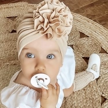 Cute Flower Baby Girl Indian Hat Solid Color Newborn Infant Cap Beanies Headwrap Kids Hat Turban Bonnet_voghion.com