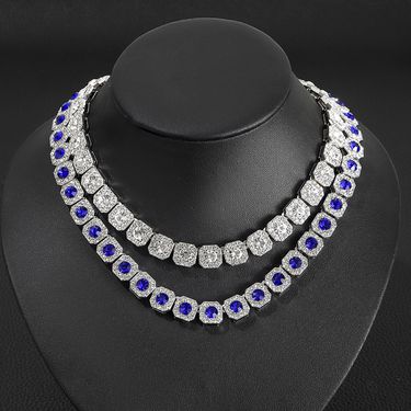 Unisex Alloy Necklace Round Rock Sugar Sapphire Cuban Chain Light Luxury Style Personality Men And Women Wear Sugar Cube Clavicle Necklace_voghion.com