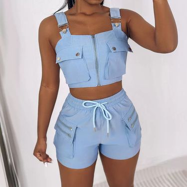 Women's Clothing suspender vest + shorts set_voghion.com