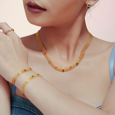 Women's Jewelry Geometric Zircon Necklace & Bracelet Set, Titanium Steel PVD Plated Hypoallergenic, Durable & Tarnish-Free, Gold & Silver Tone_voghion.com