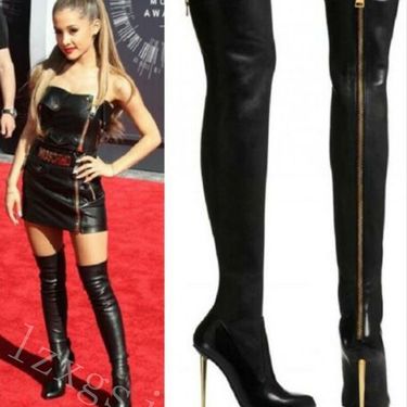 Fashion solid color stiletto heels metal back zipper over the knee boots_voghion.com