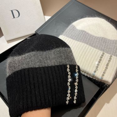 High quality angora long rabbit hair rhinestone knitted hat winter warm soft waxy enlarged ear hat_voghion.com