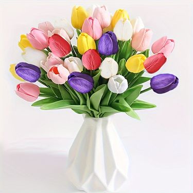 15-Pack Artificial Tulips - Realistic Touch Faux Flowers - Plastic - Perfect For Weddings, Parties, And Home Decor - Ideal Gift For Flower Lovers_maomaolike.com
