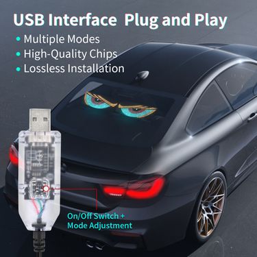 New USB Dynamic Demon Eye Sticker Car LED Display Truck Front And Rear Windshield Decorative Light_voghion.com