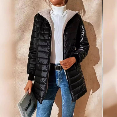 Women's Clothing mid length cotton coat loose hooded plus velvet quilted cotton jacket coat cotton padded jacket_voghion.com