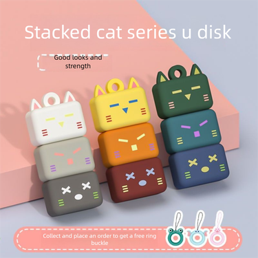 Cartoon Flash 64GB Stacking Cat Cute Student USB Drive Gift For Mobile Phone And Computer Dual-use 16GB/32GB/128GB_voghion.com