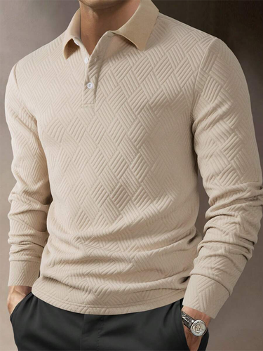 Men's Long Sleeve Polo Shirt Lightweight Breathable Casual Top Slim Fit Stretch Comfortable For Work & Daily Wear_voghion.com