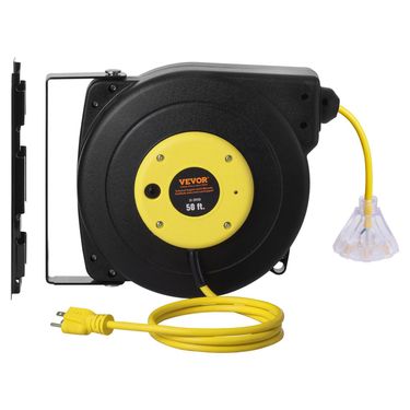 VEVOR Retractable Extension Cord Reel Power Cord Reel 50FT 14AWG/3C SJTOW_voghion.com