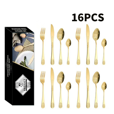 16/20/24-Piece Dual-Head Stainless Steel Cutlery Set – Mirror-Polished Floral Engraved Knives, Forks & Spoons Plated Flatware_voghion.com