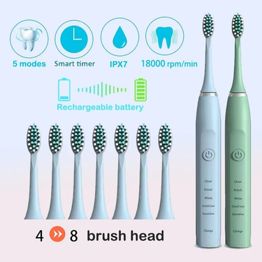 Sonic Electric Smart Timing Adult Tooth Brush Teeth Clean Whitening Fast USB Rechargeable Toothbrush Replacement Head_voghion.com