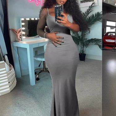 Women's 2023 Kardashian Skims Casual Slim Fit Strap Home Long Dress_voghion.com