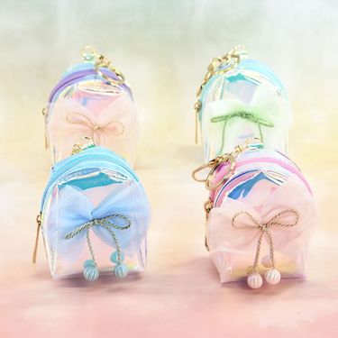 Laser Transparent Iridescent Coin Purse Light Mesh Bow Mini Cute Small Backpack Keychain Pendant Bag_voghion.com
