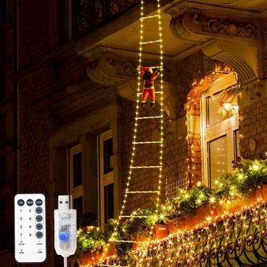 Christmas Santa Claus ladder LED hanging lights Christmas decoration ladder lights outdoor waterproof eaves decoration lights string_voghion.com
