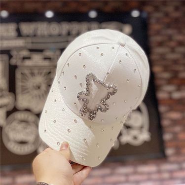 Korean version hat, cute cartoon water diamond baseball spring/summer silk gloss versatile cotton duckbill cap, summer_voghion.com