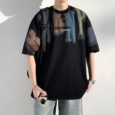 Summer Thin Loose Short Sleeved T-shirt For Men, Breathable Off Shoulder Top, Round Neck Five And A Half Sleeve T-shirt,_voghion.com