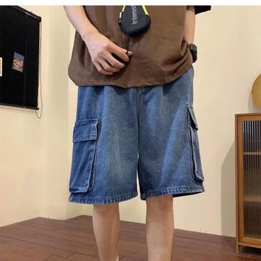 Men's Clothing Retro washed workwear denim shorts men's summer thin large size high street casual shorts loose_voghion.com