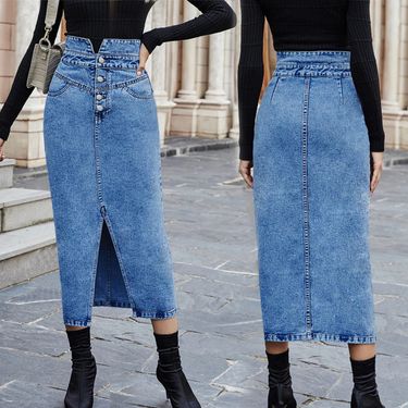 Women's ZT60396 & Archer0603 & traceable slim fit denim skirt cross-border wish split denim skirt women_viptrois.com