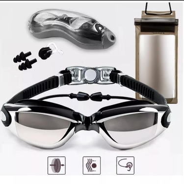 Swimming Eyewear Adult Swimming Suit Swimming Goggles Swimming Cap Nose Clip Earplugs HD Anti Fog Electroplating Racing Goggles_voghion.com