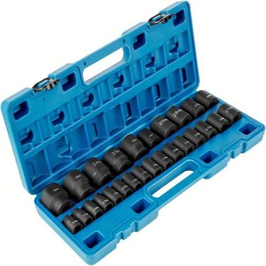 Impact Socket Set: 26 Pieces, 1/2' Drive - CR - Mo Material, 6-point And Shallow Sockets, Metric Sizes 10mm - 36mm, Sturdy Construction, Comes With_voghion.com