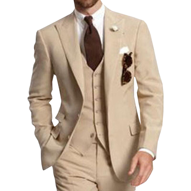Men's Business Casual Brown Suit Men's Three-piece Groomsman Wedding Banquet Suit_voghion.com
