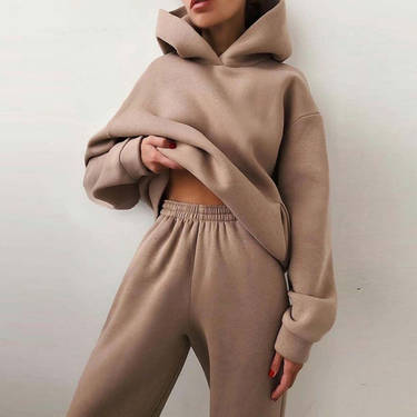 Women's Clothing casual fashion thickened long-sleeved sweatshirt and trousers two-piece suit_voghion.com