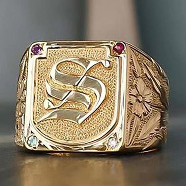 Jewelry Electroplating Fashion Trend Creativity S Letter Flower Domineering Men's Ring_voghion.com