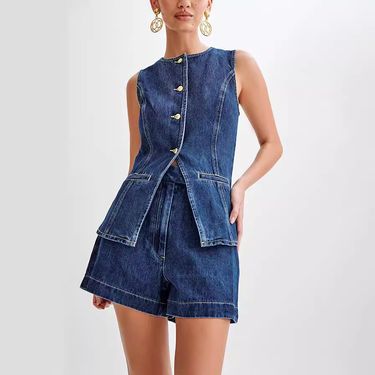 Women's Clothing fashion casual sleeveless high waist women's suit denim shorts _voghion.com