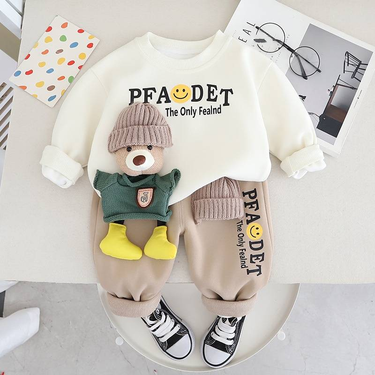 Toddler Boys Clothing Spring And Autumn Sweatshirt Cartoon Three Dimensional Bear Boy Baby Two Piece Set_voghion.com