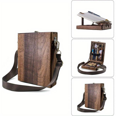 Writer Painter Messenger Wooden Box New Chinese Satchel Writer Wooden Box Crossbody Messenger Portable Pen&Paint&Book&Paintbrush Organizer_voghion.com