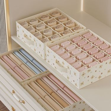 Underwear Socks Panties Bra Storage Fabric Compartment Drawer Style Home 3-in-1 Organizer Box_voghion.com