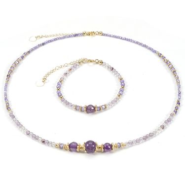 2cm Amethyst Sugar Cube Round Beads Amethyst Natural Stone Bracelet Necklace Set_voghion.com