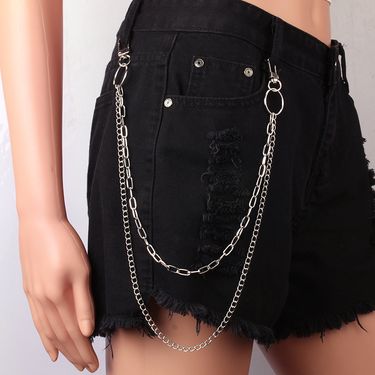 Trendy Single Item, Fashionable Men And Women, Hip-hop, Bouncy, Decorative Double Layer , Casual Punk Jeans, Waist_voghion.com